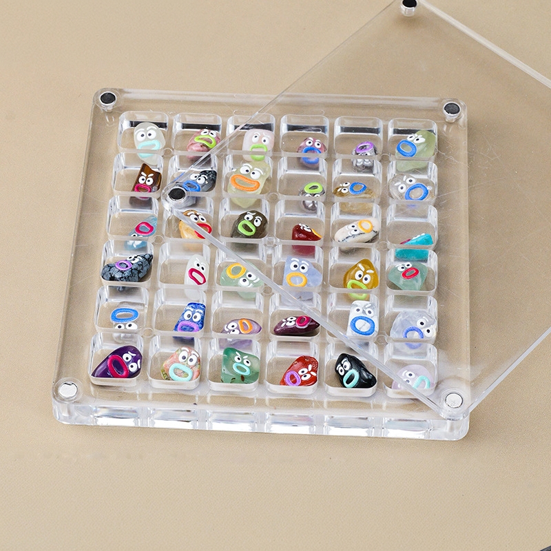 天然水晶原石表情包摆件 diy水晶碎石亚克力套盒儿童礼物迷你摆件