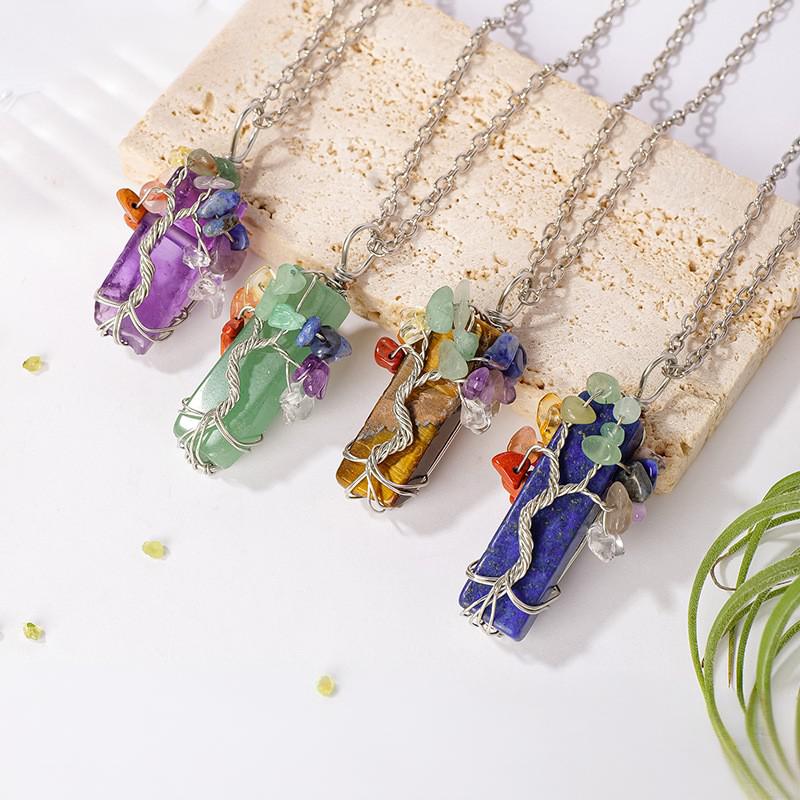 东海七彩水晶水晶生命树吊坠手工编织项链小众感女毛衣链项链饰品