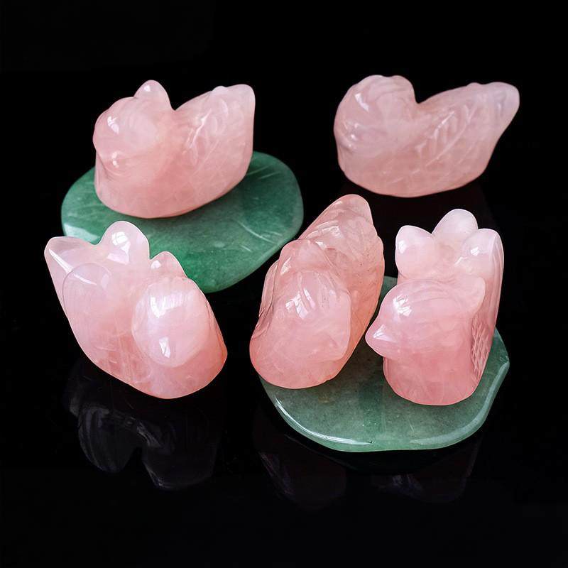 天然粉晶鸳鸯雕刻件水晶半宝石雕刻小动物玉石工艺品婚庆礼品摆件