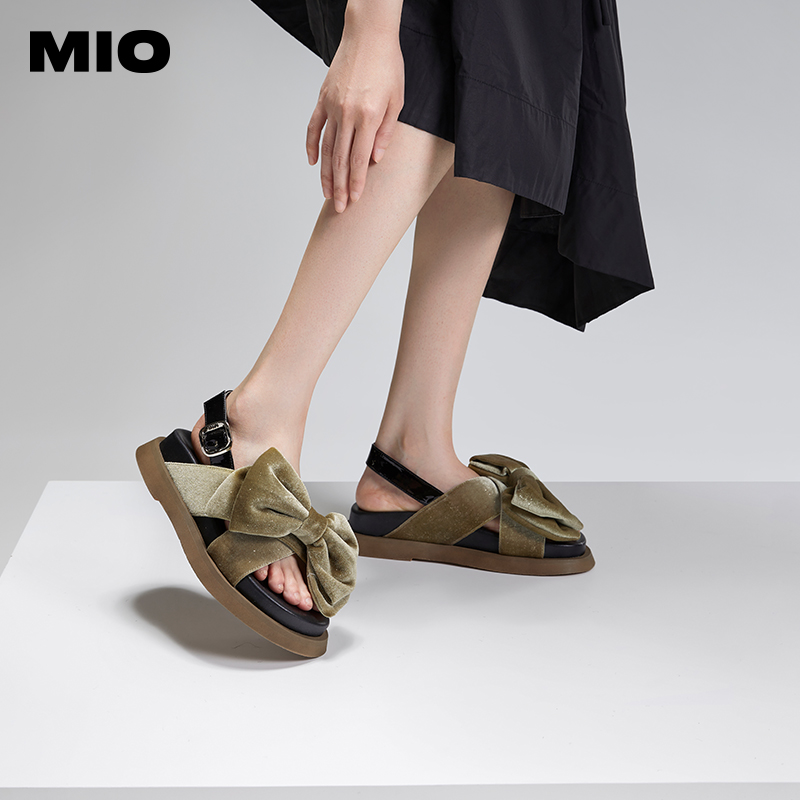 MIO米奥夏季蝴蝶结沙滩凉鞋