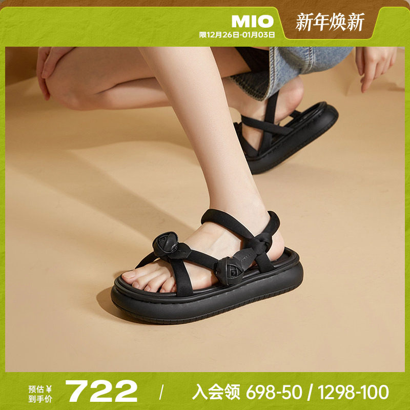 【沈月同款】MIO米奥凉鞋女夏季玫瑰花扭结沙滩鞋休闲厚底凉拖