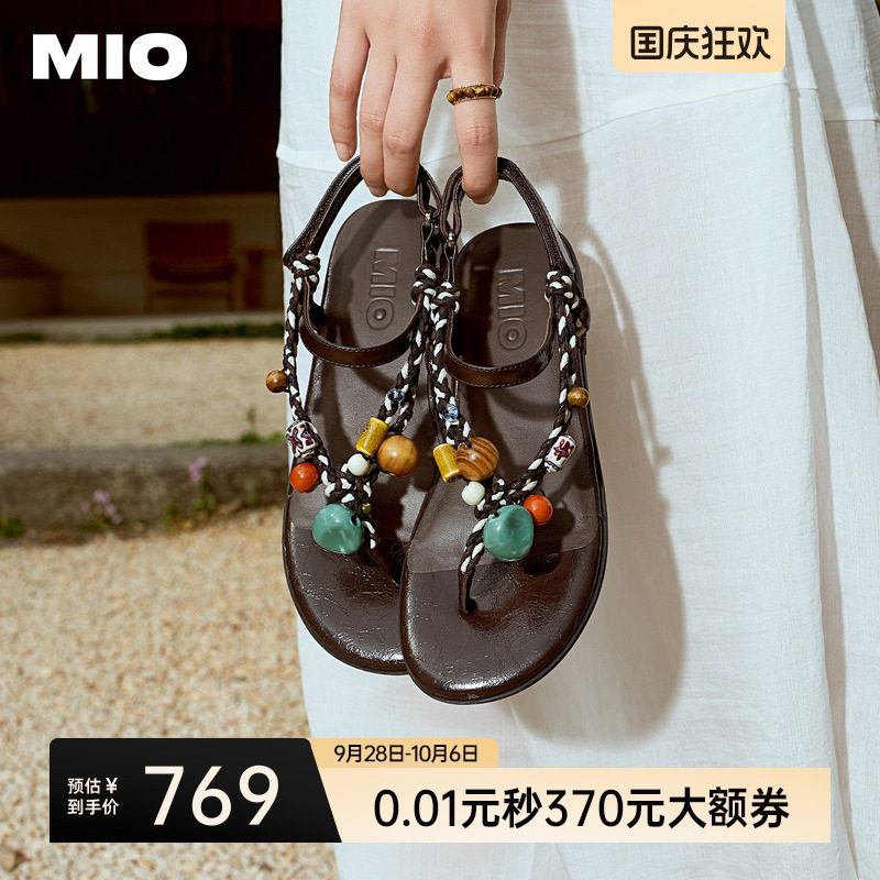 万茜同款MIO米奥凉鞋2026夏季新款夹脚拖鞋女罗马度假平底人字拖图片