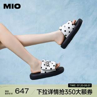 甜美风拼色中跟一字拖复古舒适厚底炸街面包拖鞋 MIO米奥夏季 女
