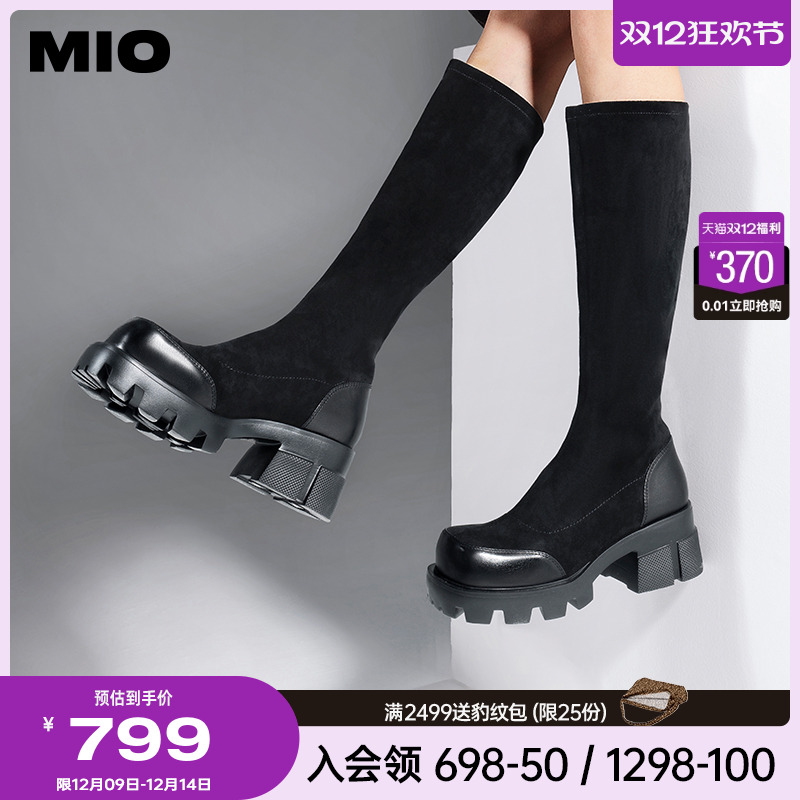 米奥圆头长靴MIO厚底休闲袜靴