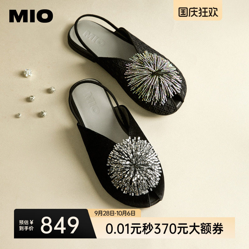 MIO米奥烟花凉鞋女士2026夏季新款水钻单鞋鱼嘴黑色凉拖鞋女鞋图片