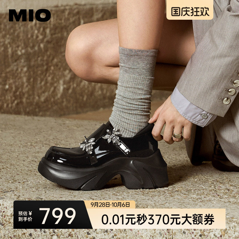 MIO米奥女鞋乐福鞋水钻2026秋季新款厚底增高7.5cm漆皮小皮鞋单鞋图片