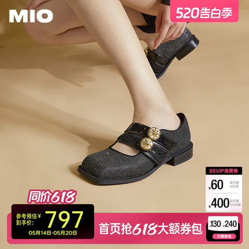 MIO春季复古低跟浅口玛丽珍女鞋