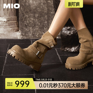 5cm 厚底女鞋 张子枫马思纯孟子义同款 MIO米奥堆堆马丁骑士靴冬新款