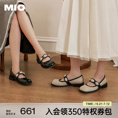 MIO复古星光玛丽珍鞋黑色圆头