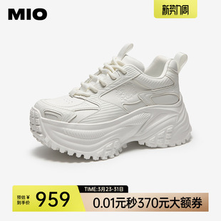 春季 机能鞋 圆头运动鞋 休闲增高6cm女鞋 时尚 MIO米奥厚底小白鞋