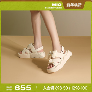女 蝴蝶结波浪厚底夏日凉鞋 MIO米奥夏季 圆头中跟休闲凉鞋