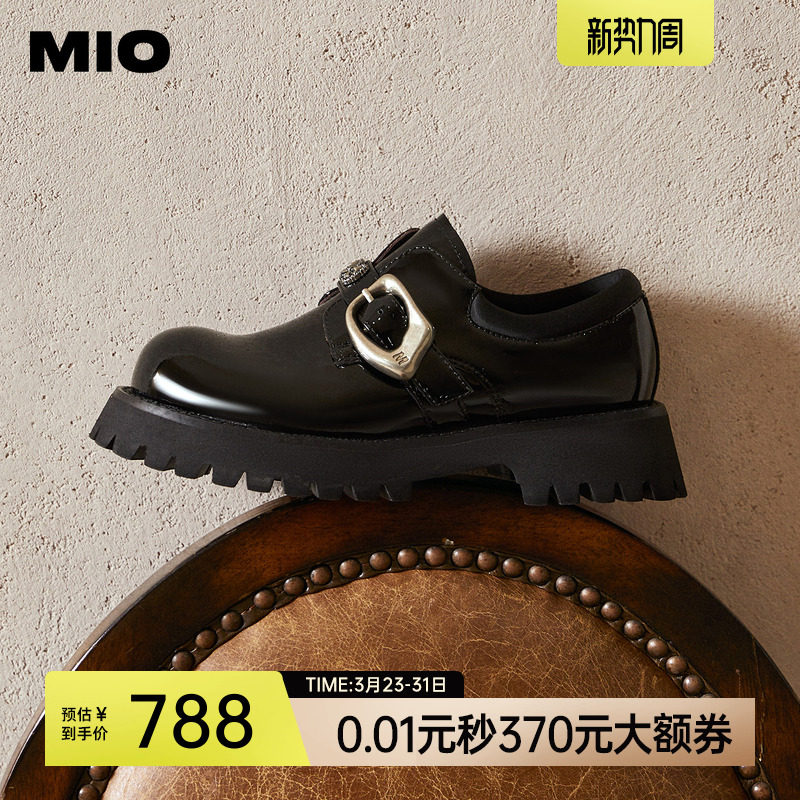 MIO米奥乐福鞋春夏款金属牛津鞋饰扣学院风厚底增高通勤百搭单鞋