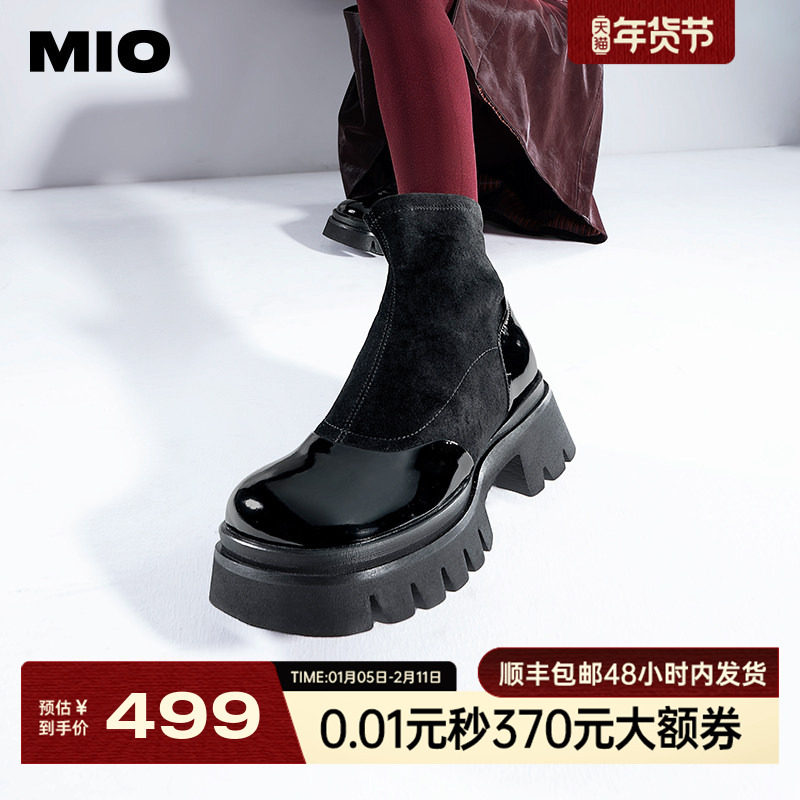 [徐梦洁同款]MIO米奥冬季高跟英伦风瘦瘦靴短筒厚底袜靴女靴