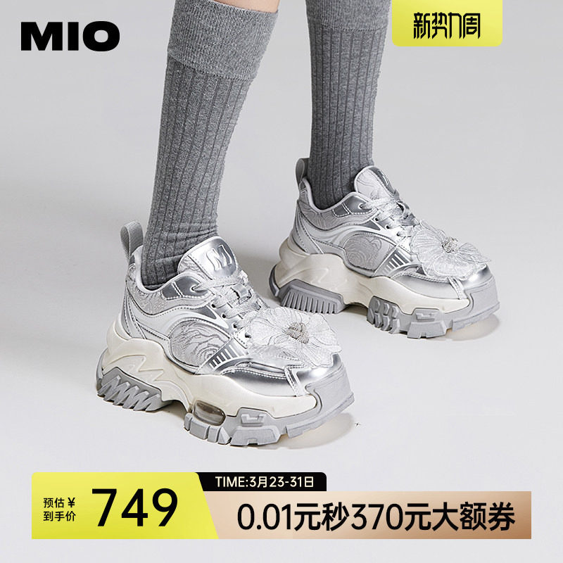 MIO米奥秋季圆头高跟运动鞋潮流花朵厚底酷趣时尚休闲鞋女
