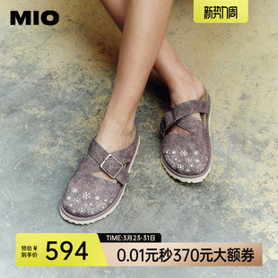 拖鞋 MIO米奥厚底勃肯鞋 女鞋 复古交叉皮带扣包头拖一脚蹬凉鞋 夏款