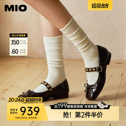 MIO米奥玛丽珍鞋2026秋季新款方头低跟羊皮革一字带蝴蝶结女单鞋