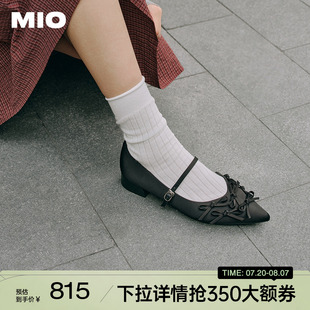 甜美蝴蝶结尖头坡跟单鞋 MIO米奥2025春季 芭蕾玛丽珍鞋 新款 银装