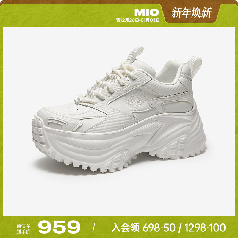 MIO米奥厚底小白鞋2025秋季新款圆头运动鞋时尚休闲增高6cm