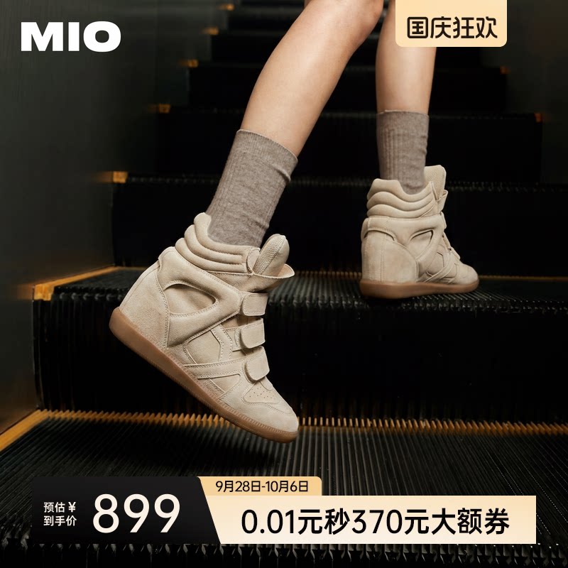 MIO米奥高帮女鞋2026冬季新款反绒女靴坡跟内增高5cm运动休闲板鞋图片
