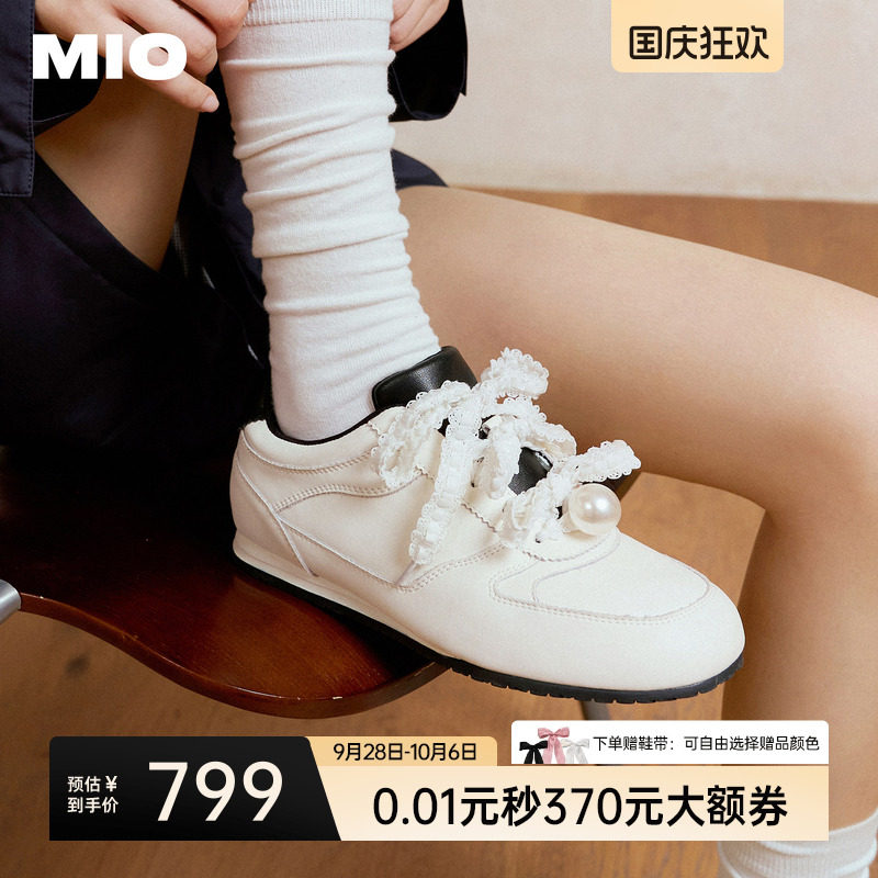 MIO米奥蕾丝德训鞋2026春季新款薄底珍珠单鞋运动鞋芭蕾皮鞋女鞋图片