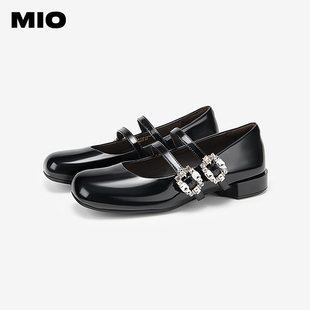 MIO米奥秋季圆头通勤低跟单鞋复古方钻袢带玛丽珍女鞋M244413618
