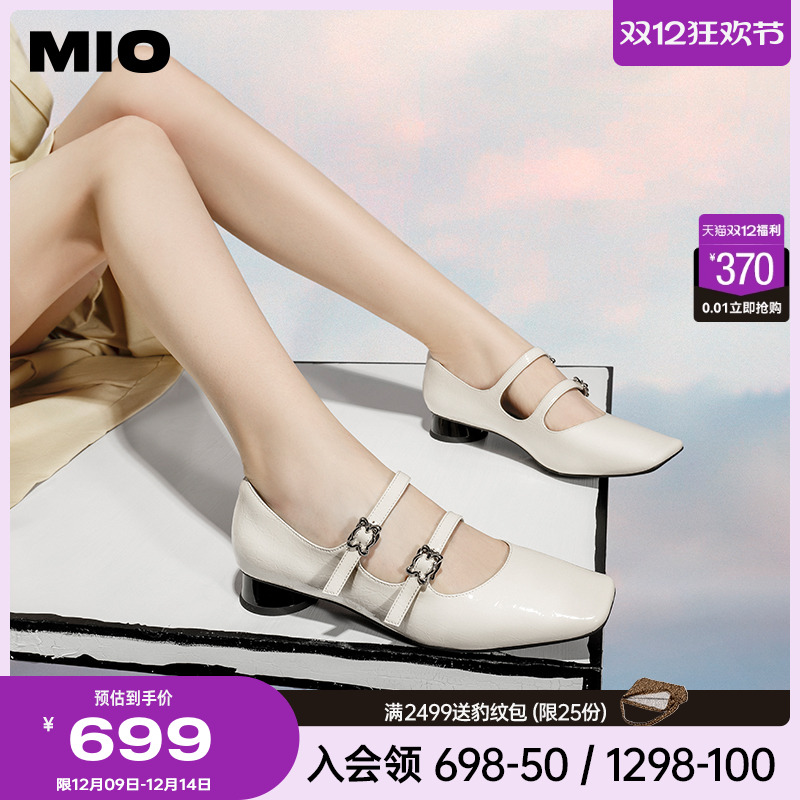 MIO米奥2023春季英伦风方头粗跟单鞋双条带式时髦复古玛丽珍鞋女