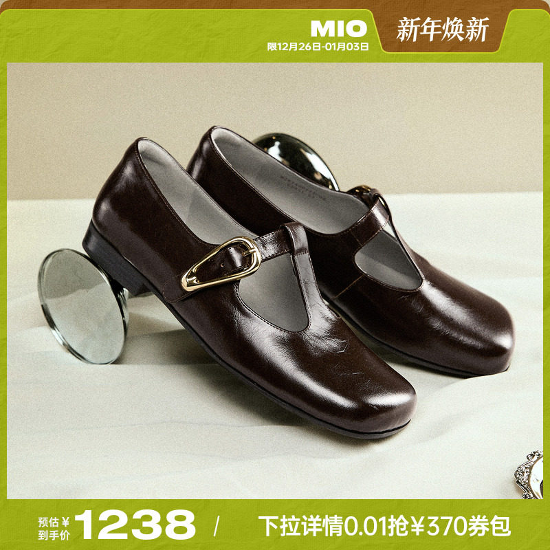 MIO米奥玛丽珍鞋2026春季新款方头粗跟T字带搭扣小皮鞋乐福鞋女鞋