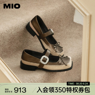 女鞋 MIO米奥2025春季 甜美搭扣浅口单鞋 新款 复古方头拼色玛丽珍鞋
