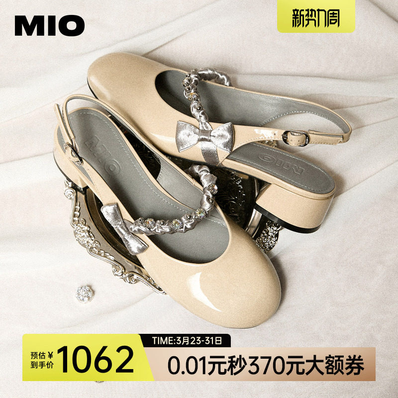 MIO米奥时装凉鞋女2026夏季新款蝴蝶结水钻圆头后空中跟玛丽珍