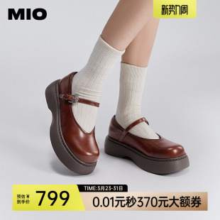 中跟休闲单鞋 MIO米奥圆头搭扣厚底玛丽珍鞋 女 杨超越同款
