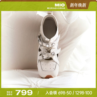 MIO米奥芭蕾运动玛丽珍2026春新款 闪钻绑带女阿甘复古裂纹皮单鞋