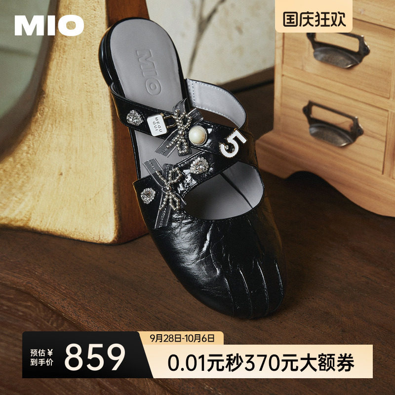 MIO米奥女鞋包头外穿拖鞋2026夏季新款甜酷穆勒鞋捏褶交叉带凉拖图片