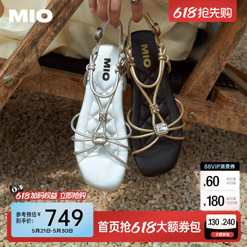 MIO米奥罗马凉鞋2026夏季新款波西米亚绝美不累脚平底闪钻拖鞋