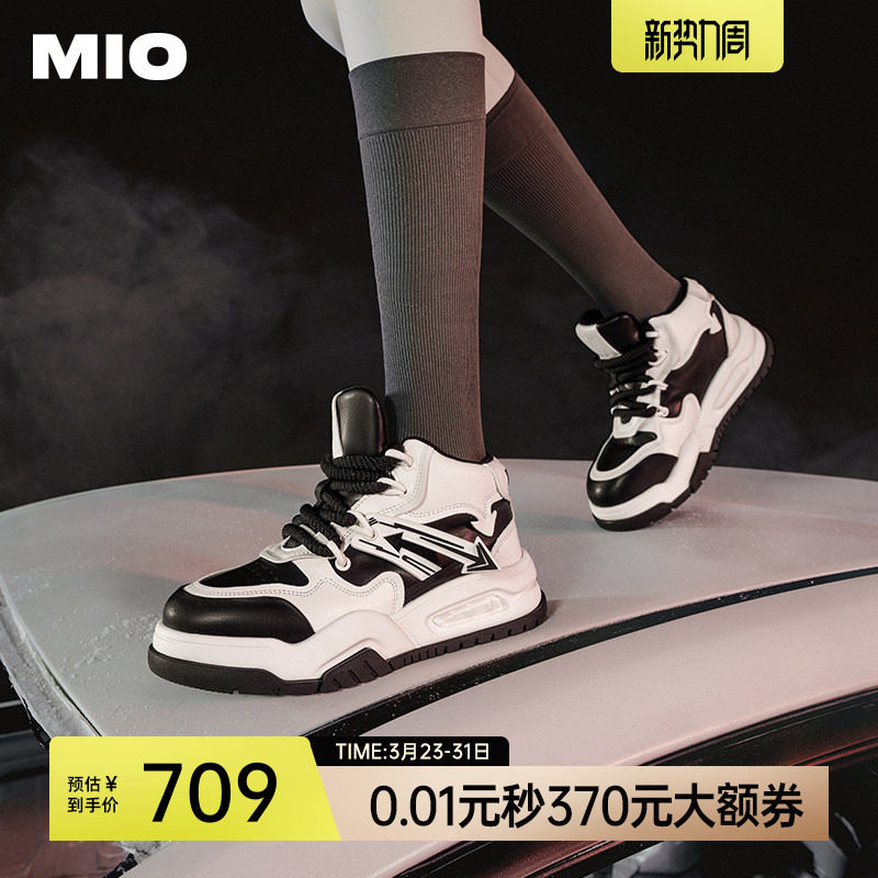 MIO米奥冬季圆头拼色中跟时尚休闲鞋显高厚底活力运动鞋女