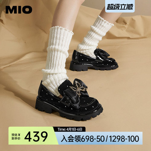 MIO米奥蝴蝶结小皮鞋中跟乐福鞋