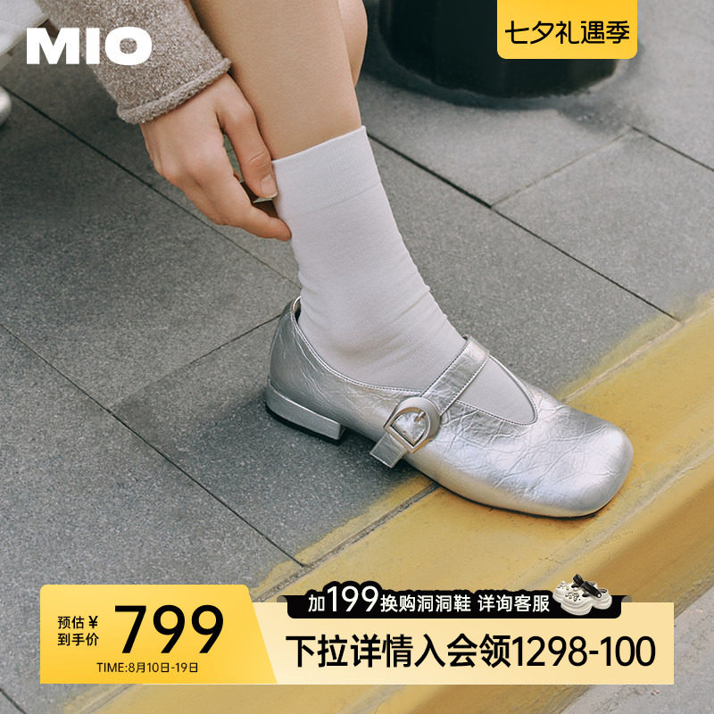 MIO米奥春款复古皮带扣玛丽珍鞋时尚甜美方头坡跟单鞋女小皮鞋