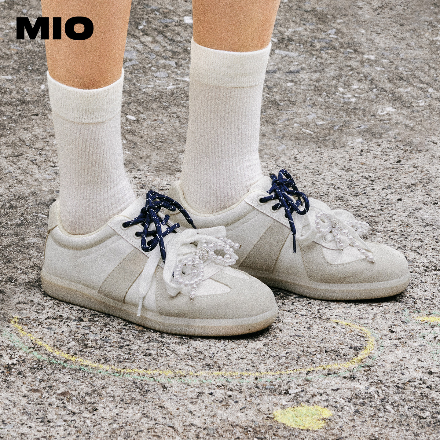MIO米奥女鞋春夏款芭蕾拼色德训鞋运动休闲板鞋鸳鸯鞋带小白鞋