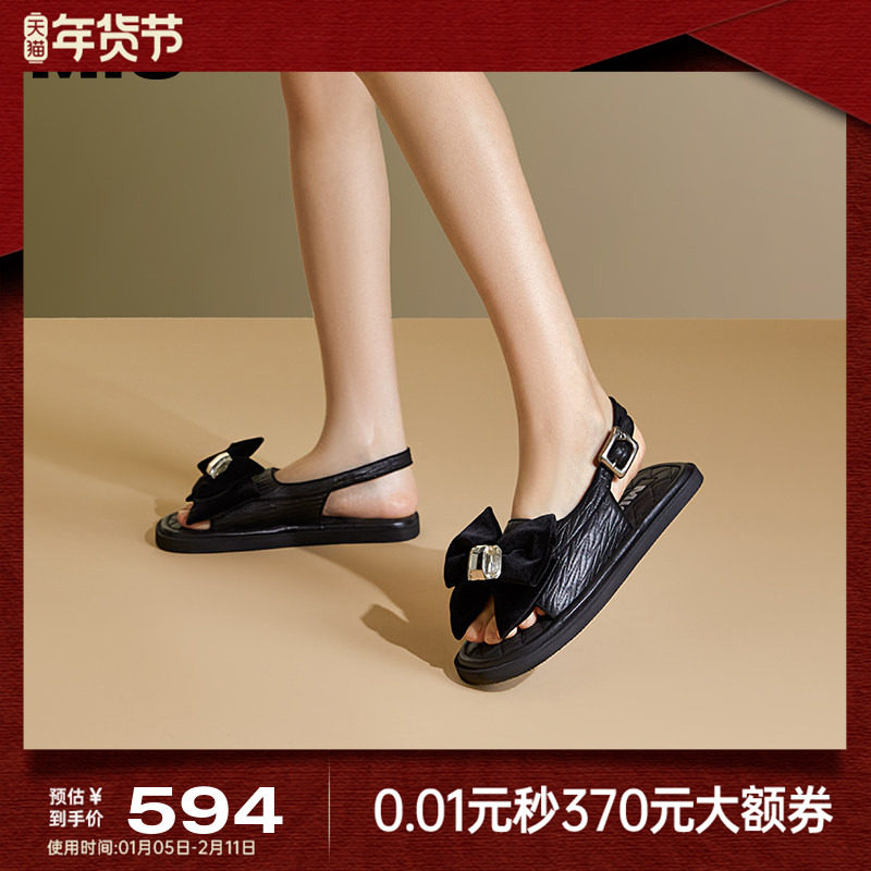 MIO米奥夏季低跟休闲凉鞋蝴蝶结舒适时髦一字式扣带凉鞋女,女鞋,休闲凉鞋,淘宝优惠券,粉丝福利购,淘宝优惠卷