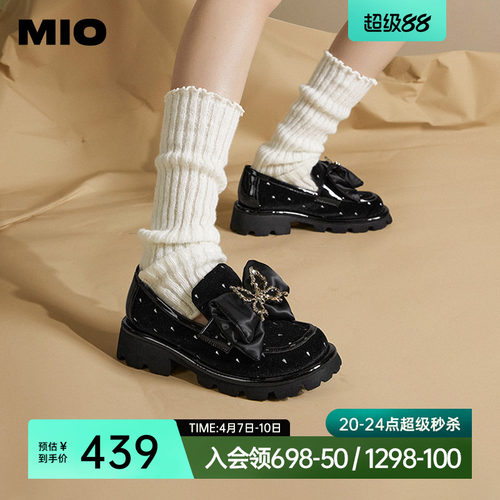 MIO米奥蝴蝶结小皮鞋中跟乐福鞋
