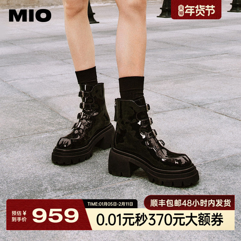 【李艺彤同款】MIO米奥冬季复古圆头马丁潮流机车靴增高短靴