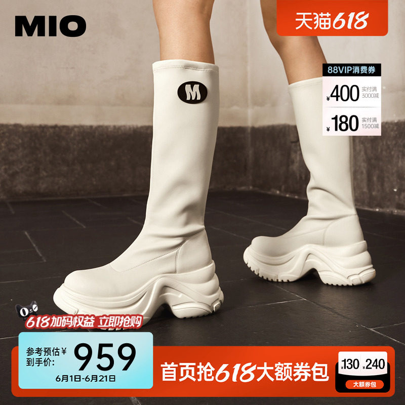 MIO米奥长筒瘦瘦靴2025冬季新款圆头运动厚底增高弹力靴袜靴女款