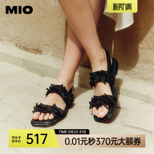 方头平底带扣清凉度假休闲拖鞋 法式 女夏季 MIO米奥蝴蝶结凉鞋