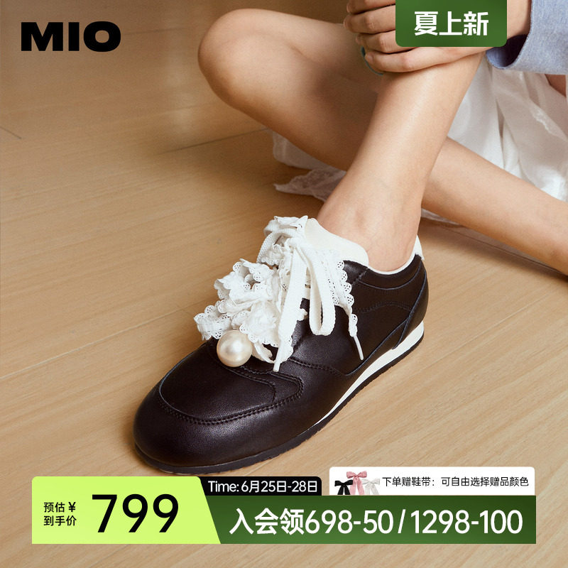 MIO米奥蕾丝德训鞋2026春季新款薄底珍珠单鞋运动鞋芭蕾皮鞋女鞋