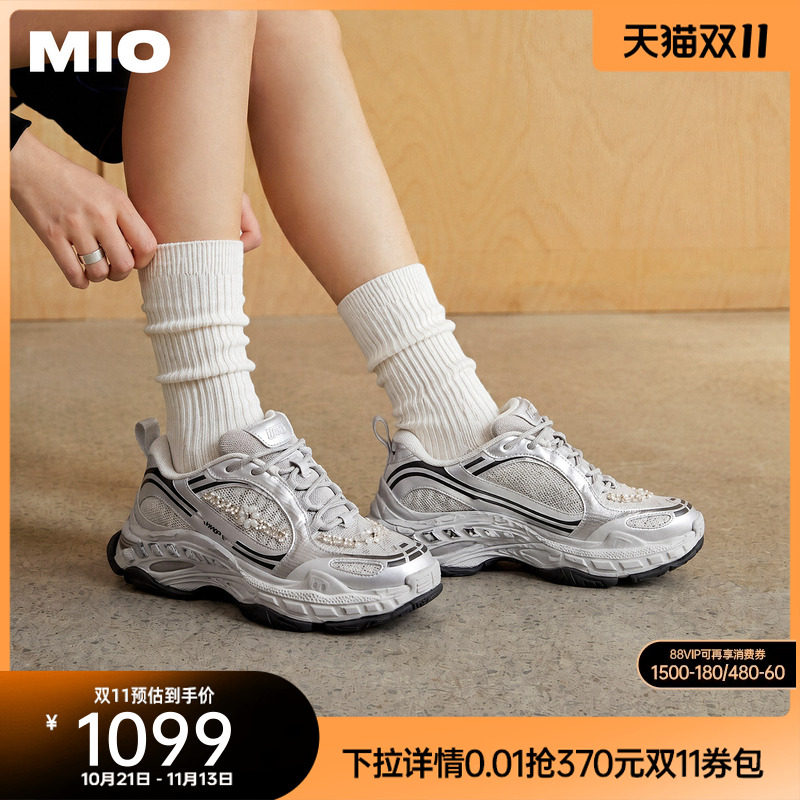 MIO米奥老爹鞋2026秋季新款樱花碎钻擦色做旧休闲鞋厚底增高女鞋