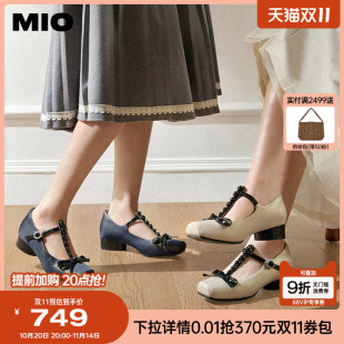 T型带中粗跟女单鞋 MIO米奥2025春季 甜美芭蕾风玛丽珍鞋 时尚 新款