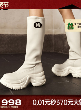 MIO米奥长筒瘦瘦靴2025冬季新款圆头运动厚底增高弹力靴袜靴女款