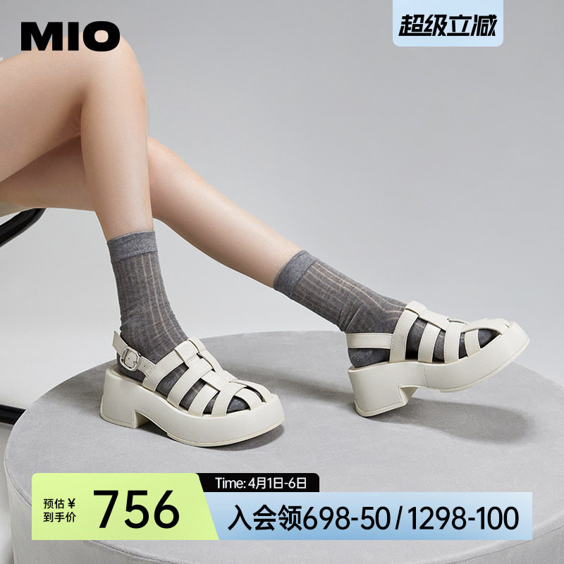MIO米奥罗马凉鞋夏季沙滩鞋厚底猪笼鞋平底镂空轻便女鞋露趾凉鞋