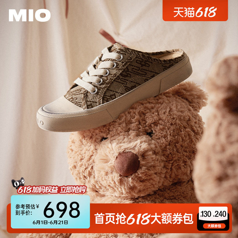 MIO米奥做旧帆布鞋拖鞋春款脏脏凉鞋休闲圆头一脚蹬女鞋包头拖