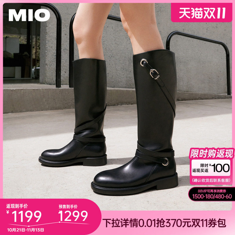 MIO米奥骑士靴2026冬季新款简约厚底复古英伦风长筒靴皮带扣女靴