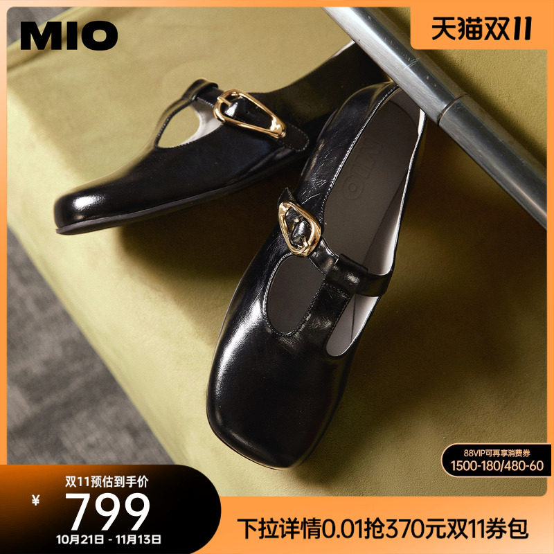 MIO米奥玛丽珍鞋2026春季新款方头粗跟T字带搭扣小皮鞋乐福鞋女鞋